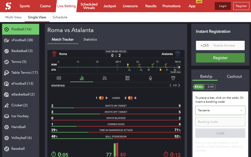 Preview of SportyBet sport betting