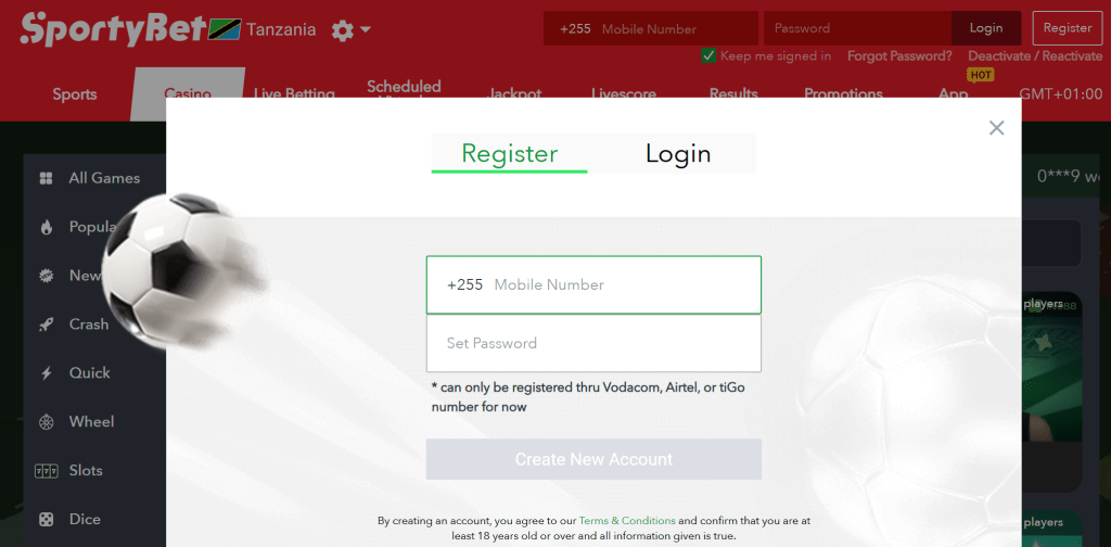 Preview of SportyBet registration process